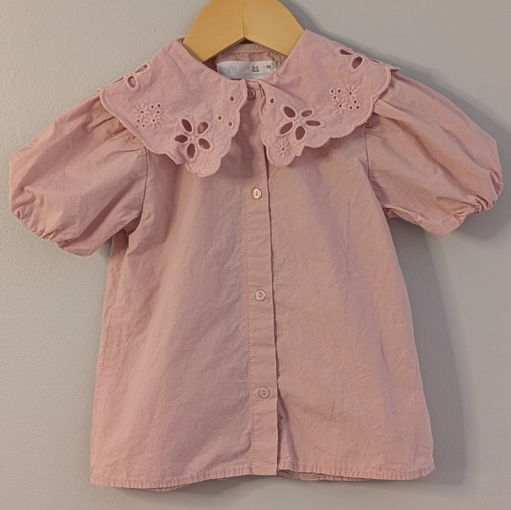 💜 2 for 30 💜 Zara Eyelet Collar Blouse - Blush Pink 2-3Y